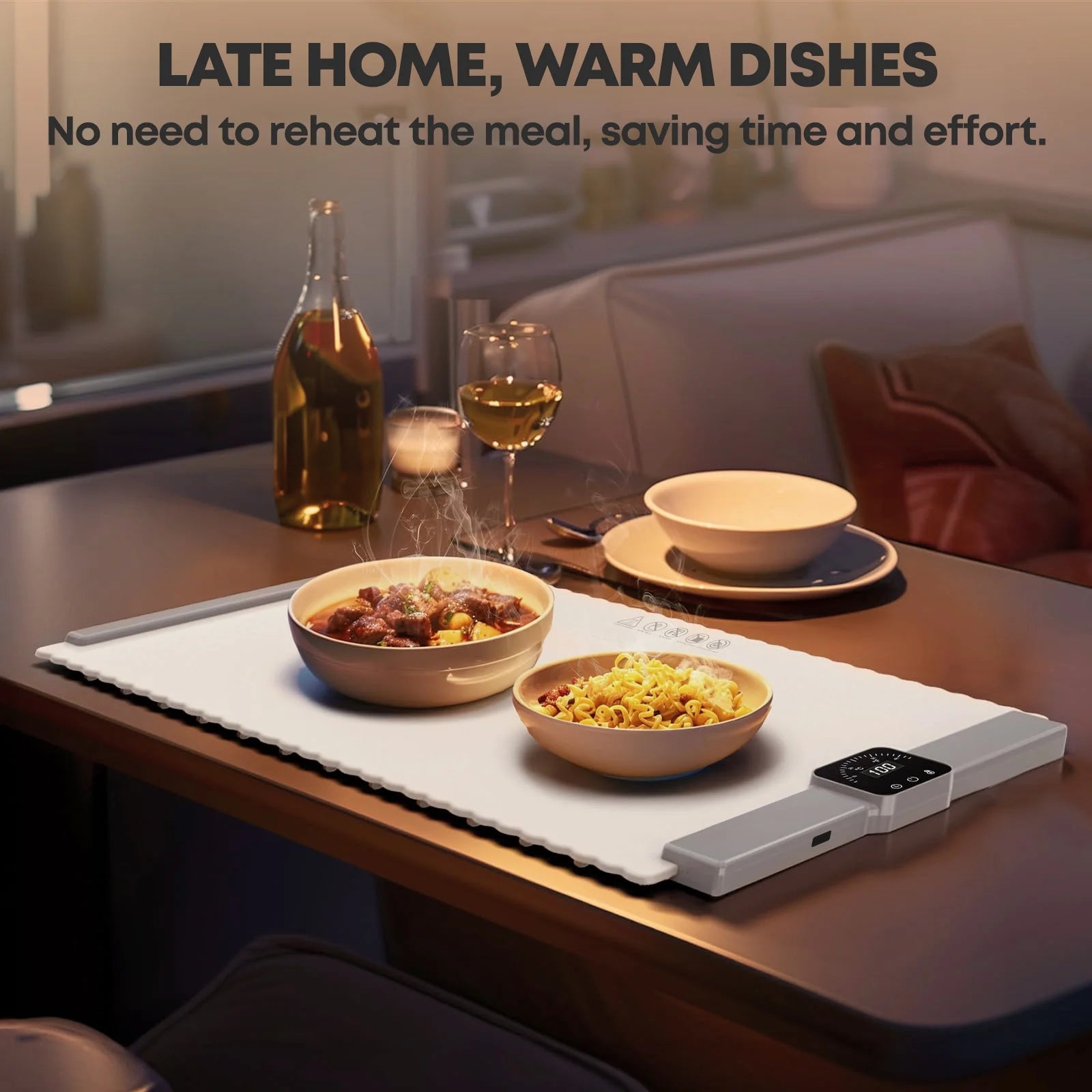 Food Warming Mat, Foldable Roll up Silicone Electric Warming Tray with 5 Level Temperature for Parties Home Trave,White